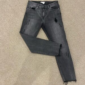 Faded Blackish Grey Skinny Tattered Jeans